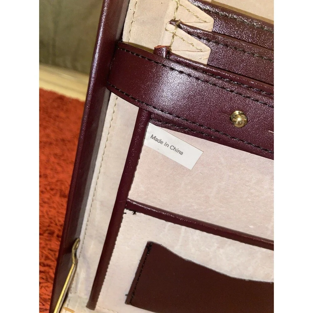 Burgundy Leather Briefcase w/ Combination Lock Executive Business Attache Case